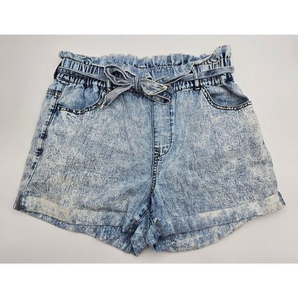 TGLA Women's Size S Acid Wash Pull On Cuffed Paperbag Jean Shorts w/Tie Waist - Picture 1 of 7